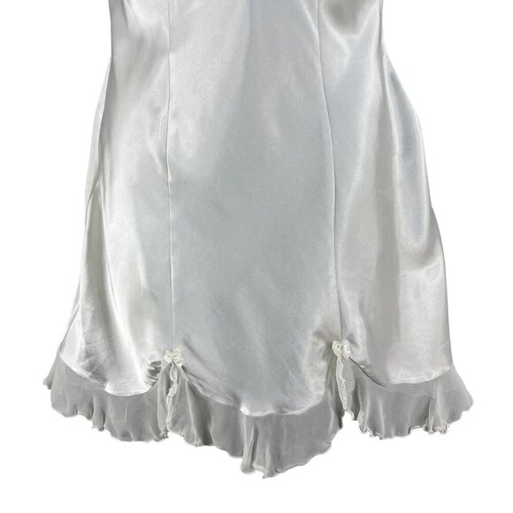 Linea Donatella Womens M White Cream Lace Coquette Satin Slip Dress Chiffon Trim - Picture 8 of 16